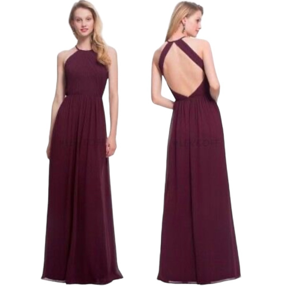 Bill Levkoff Size 8 Burgundy Halter Maxi Dress Evening Gown Bridesmaid